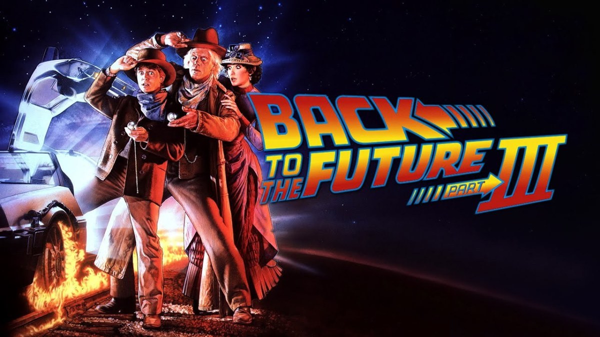 Póster oficial de la tercera entrega de Volver al Futuro Cinemex 2023, donde se ve Michael J. Fox, Christopher Lloyd y Mary Steenburgen a punto de entrar al Delorean.