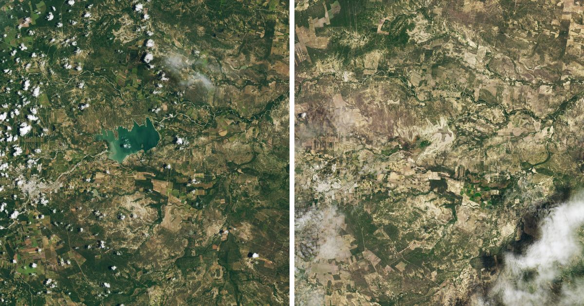 Imágenes de la NASA de la presa de Cerro Prieto desde el espacio.