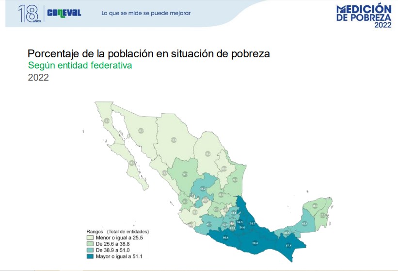 Mapa según índice de pobreza. Foto: Coneval.